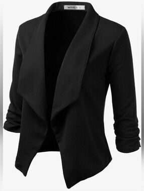 DOUBLJU WOMANS CLASSIC DRAPE OPEN FRONT LIGHTWEIGHT BLAZER